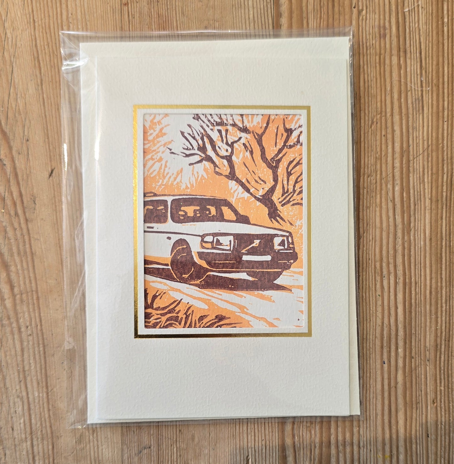 Linotrykk Volvo 240 - dobbelt kort med konvolutt -Gratulasjon