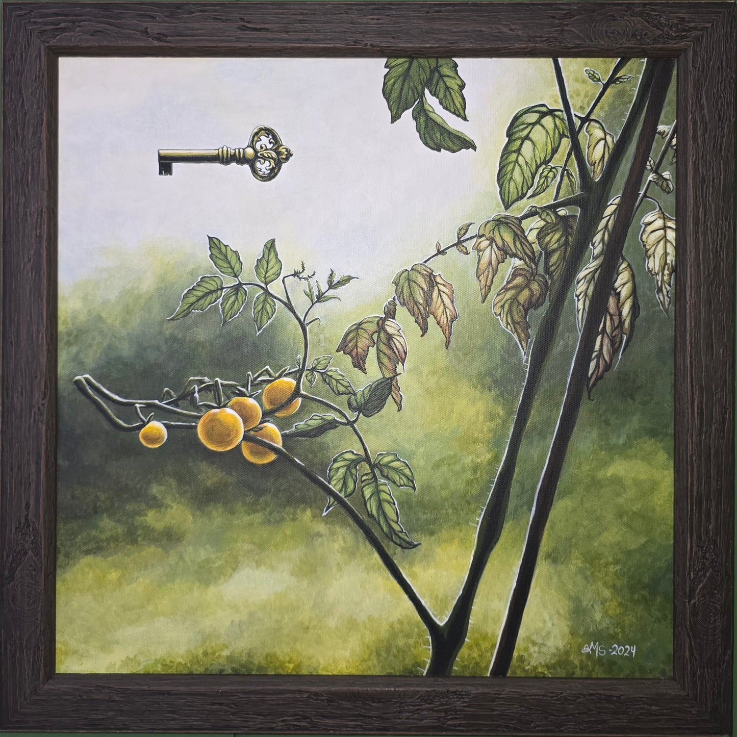 Originalt Akrylmaleri - Tanken bak, Innrammet 45,5 cmx 45.5 cm