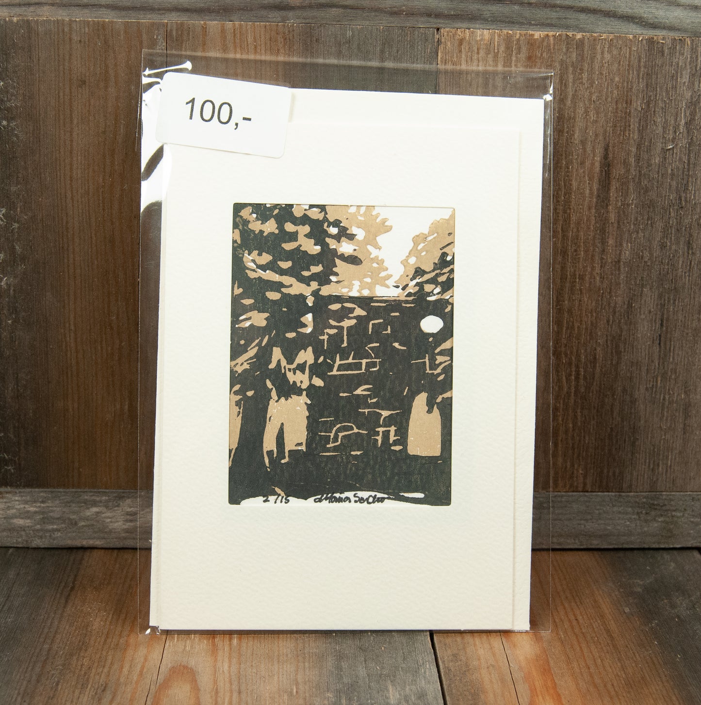 Håndlaget Linotrykk Nes Kirkeruiner - Kort 2/15