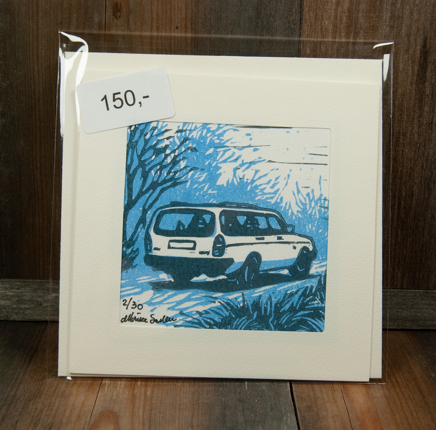 Håndlaget Linotrykk Volvo 240 Stasjonsvogn - Kort 2/30