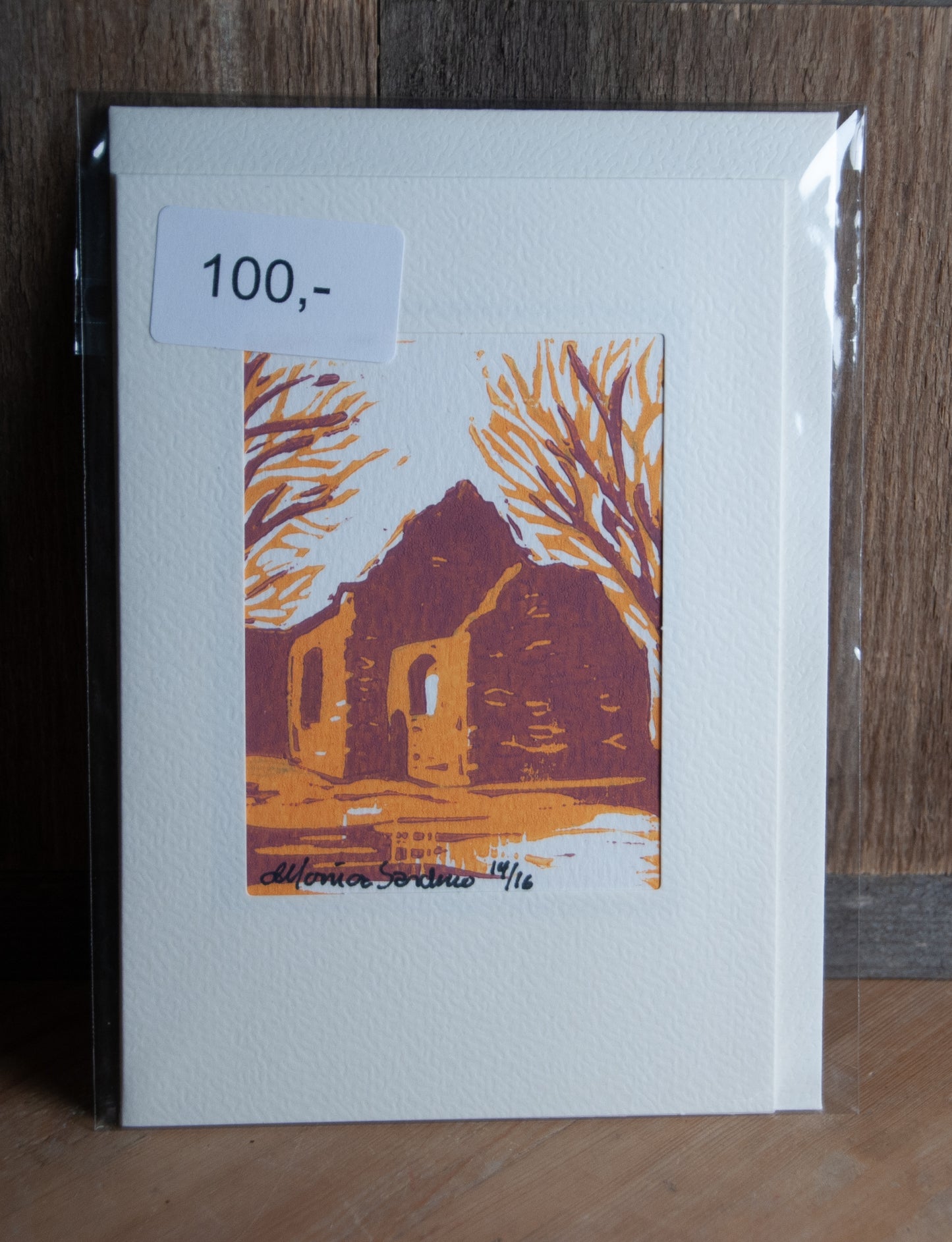 Håndlaget Linotrykk Nes Kirkeruiner - Kort 14/16