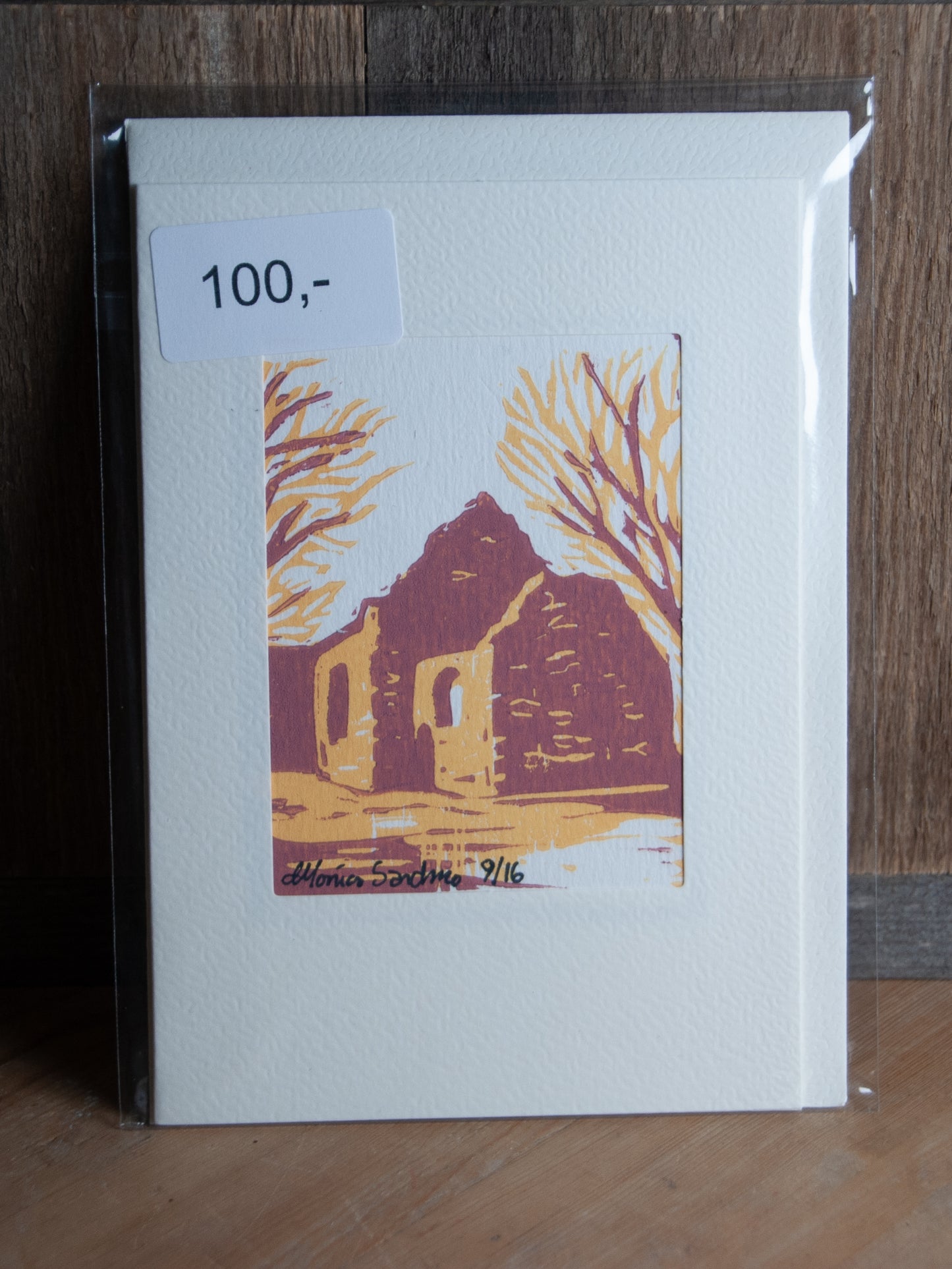 Håndlaget Linotrykk Nes Kirkeruiner - Kort 9/16