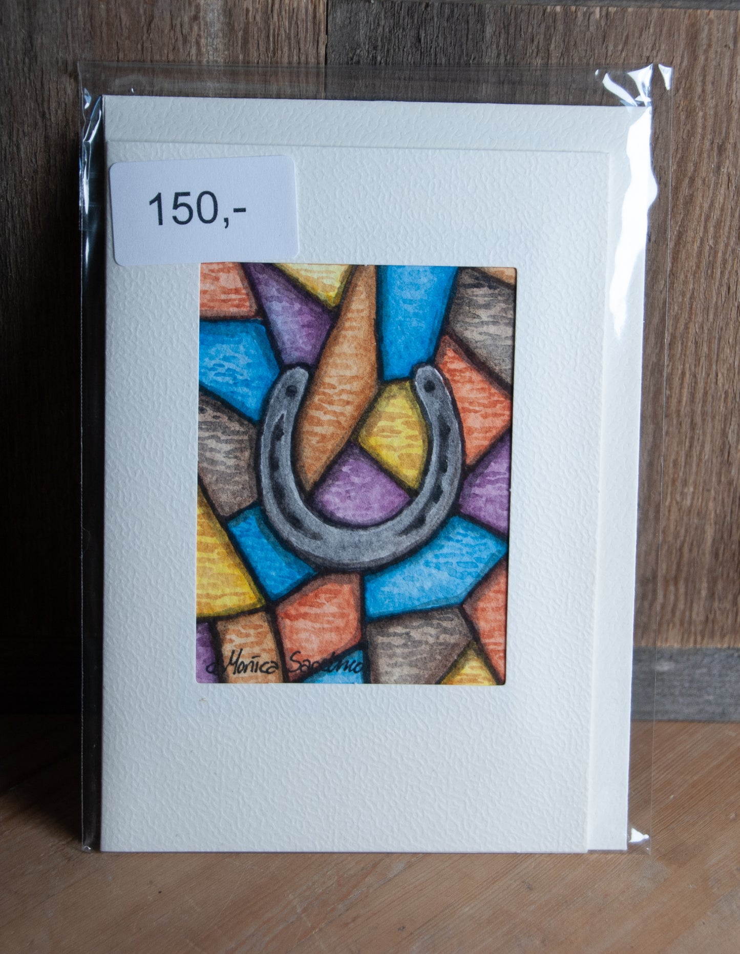 Håndmalt Akvarellkort Hestesko - Unikt Kort