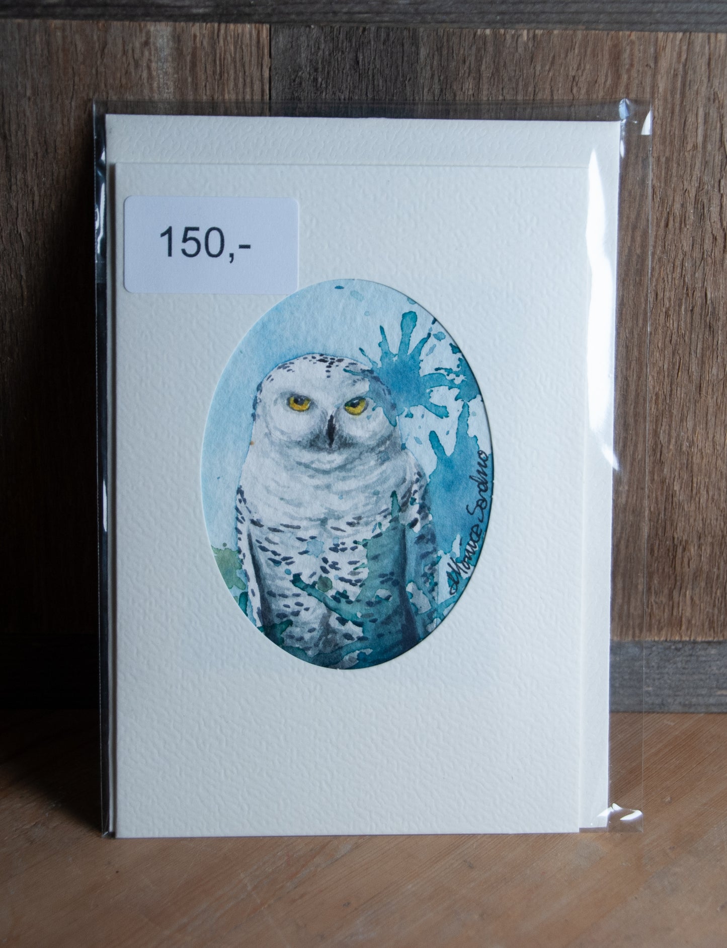 Håndmalt Akvarellkort Snøugla - Unikt Kort