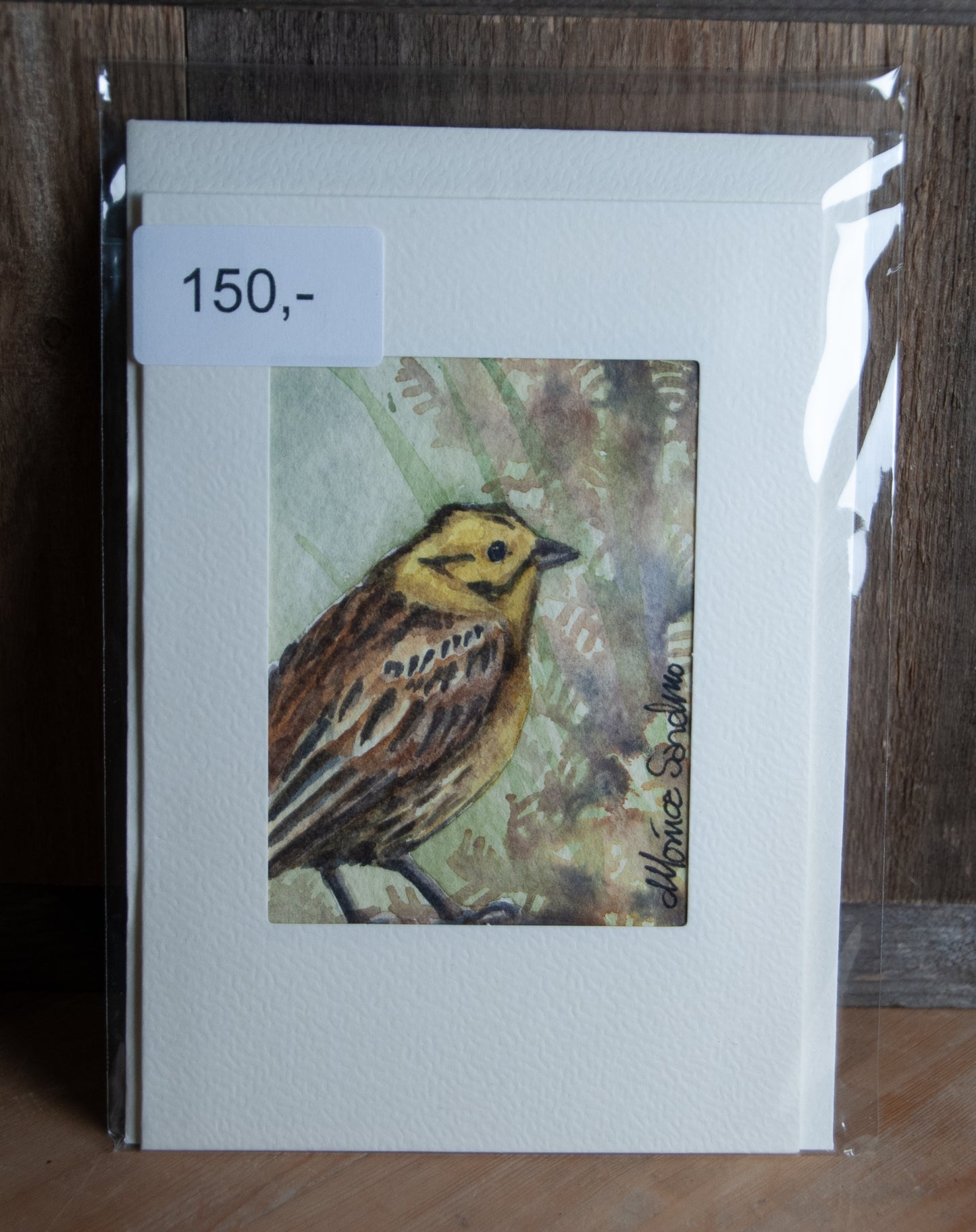 Håndmalt Akvarellkort - Gulspurven - Unikt Kort