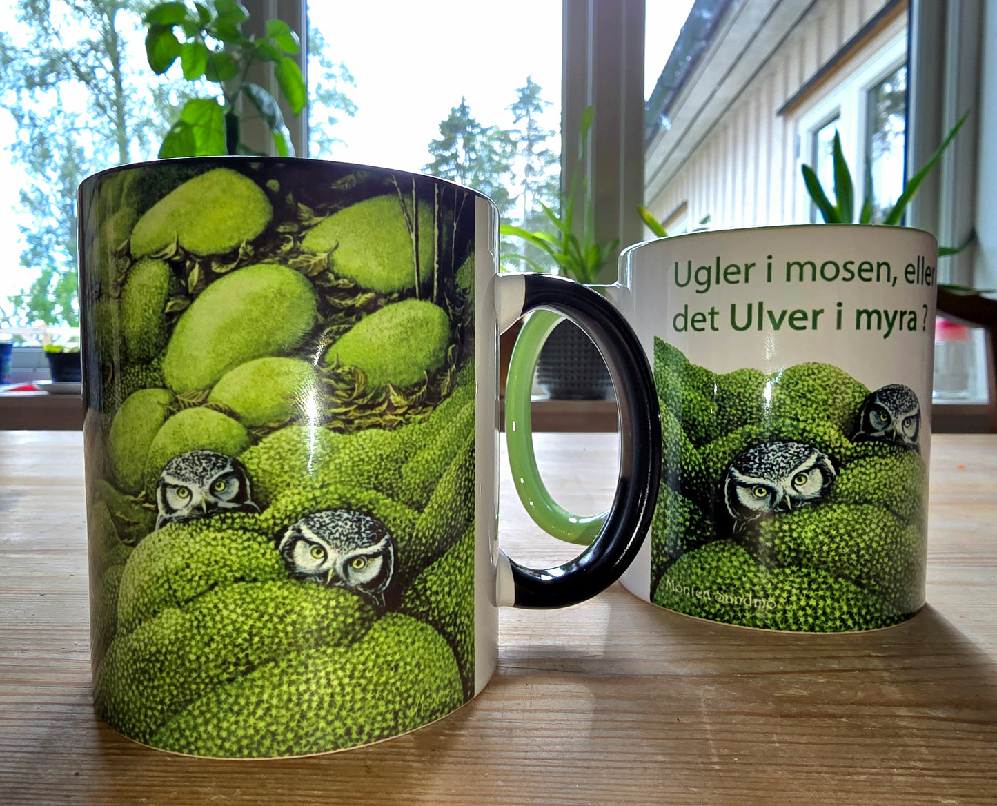 Kunstkopp 'Ugler i mosen' - Grønn med Uglemotiv