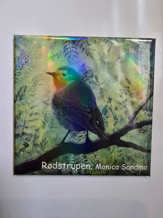 Kjøleskapsmagnet Rødstrupen Firkantet - 8x8cm