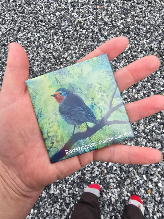 Kjøleskapsmagnet Rødstrupen Firkantet - 8x8cm