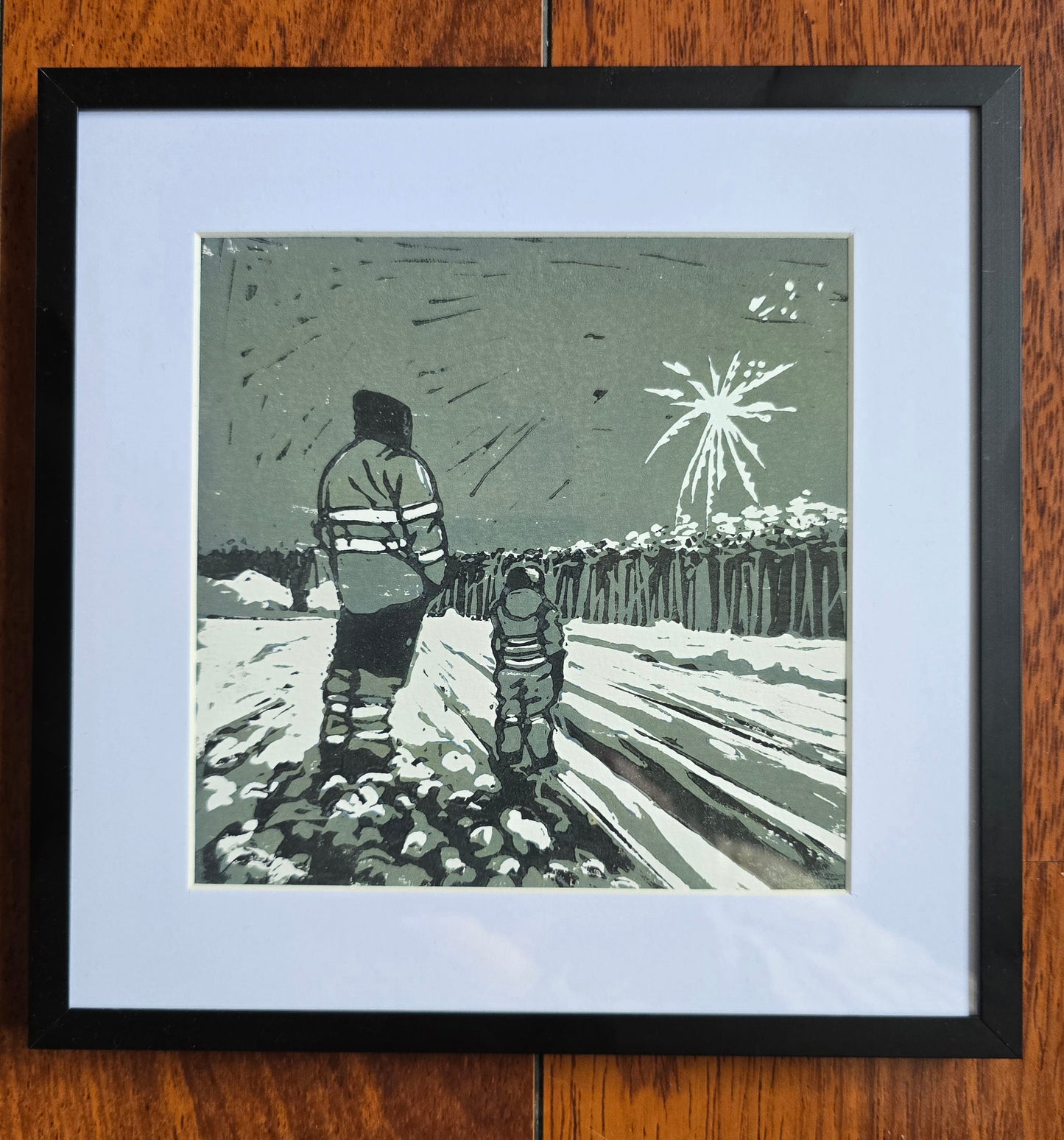 Innrammet Linosnitt - Far og Sønn (Unikt Prøvetrykk)