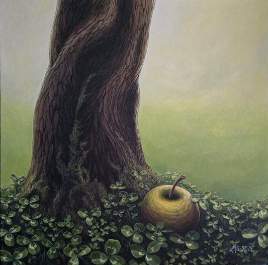 Originalt Akrylmaleri - Eplet Faller Ikke Langt fra Stammen (40x40 cm)