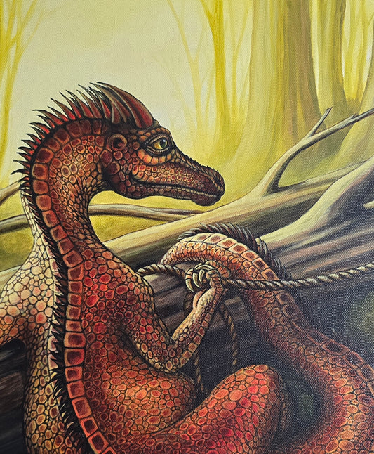 Originalt Akrylmaleri - Skogsdrage i Mystisk Skog (50x40 cm)