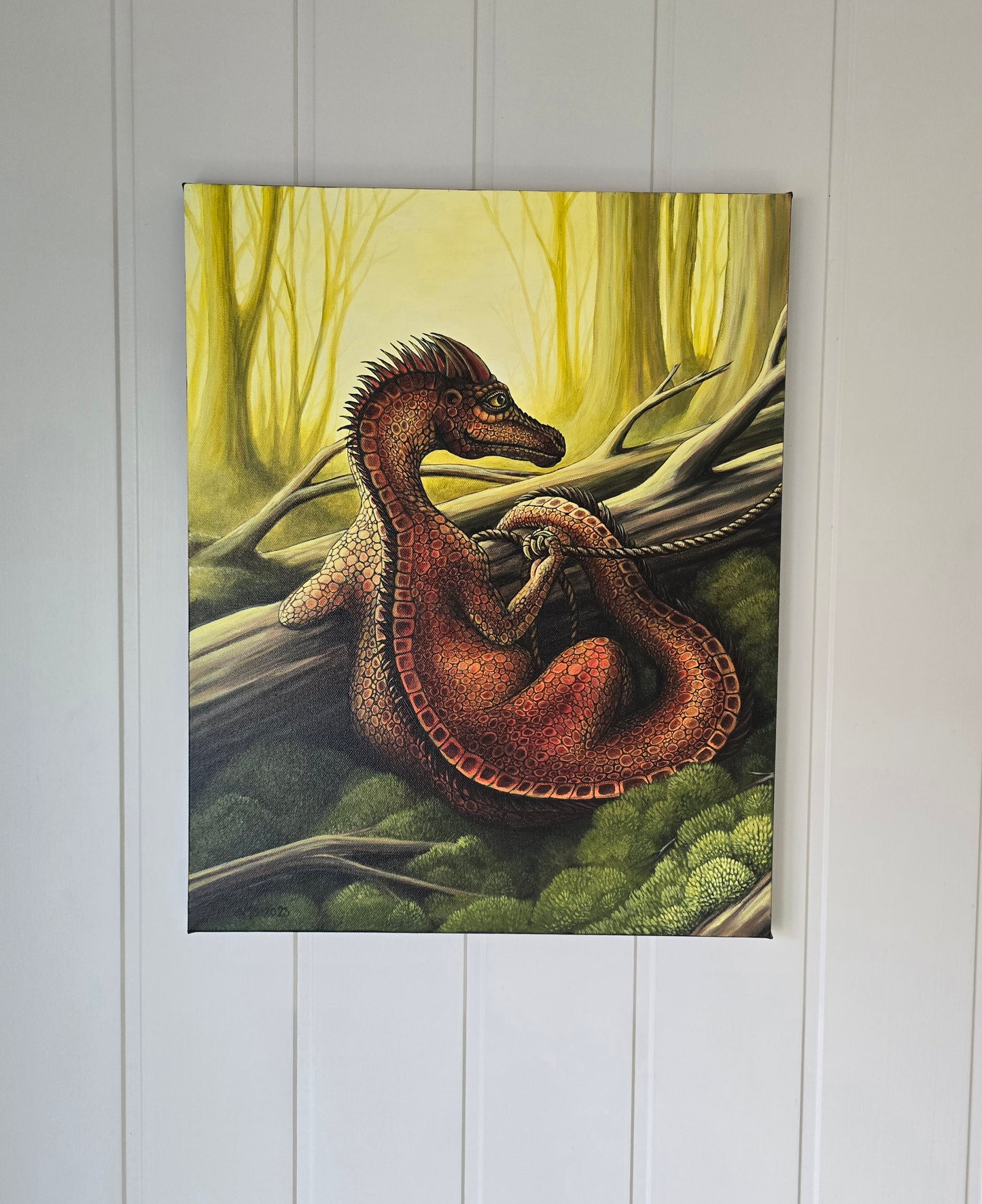 Originalt Akrylmaleri - Skogsdrage i Mystisk Skog (50x40 cm)