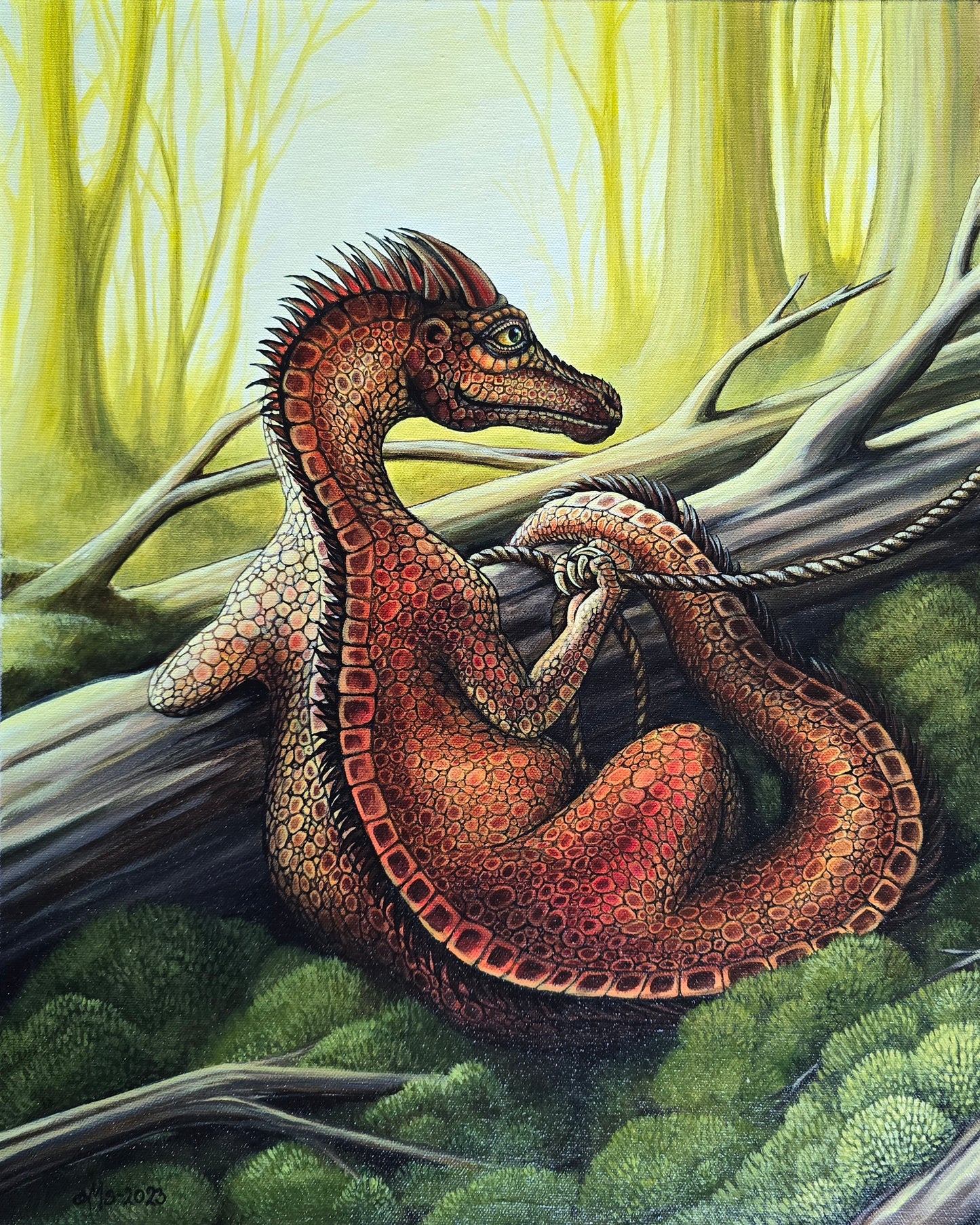 Originalt Akrylmaleri - Skogsdrage i Mystisk Skog (50x40 cm)