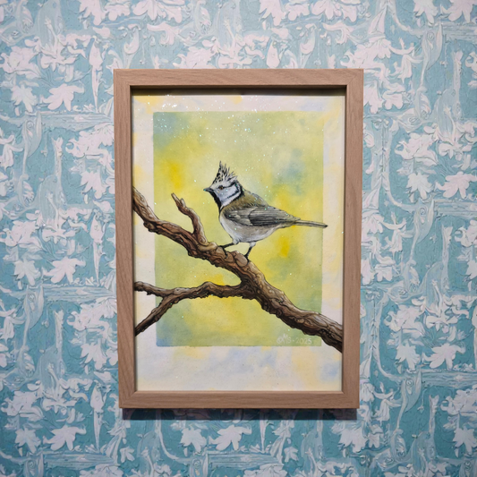 Originalt Akrylmaleri - Toppmeisen, Innrammet 23x32 cm