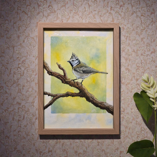 Originalt Akrylmaleri - Toppmeisen, Innrammet 23x32 cm