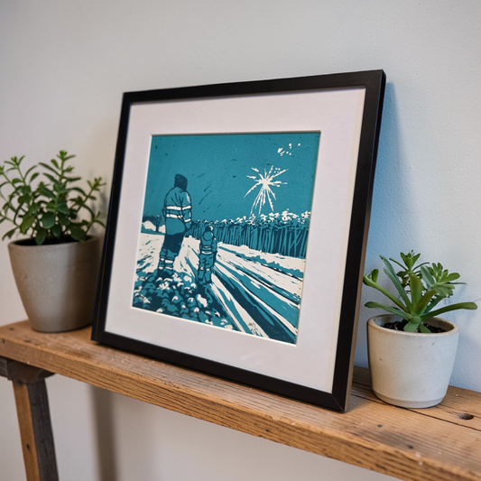 Innrammet Linosnitt - Far og Sønn, unikt trykk 6 av 10