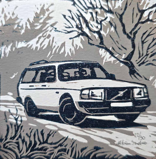 Innrammet Linosnitt - Volvo 240  Grå/ svart , Stasjonsvogn (22 av 30)