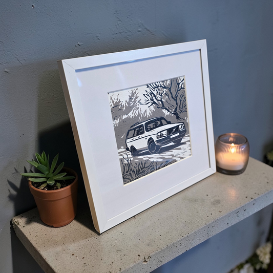 Innrammet Linosnitt - Volvo 240  Grå/ svart , Stasjonsvogn (22 av 30)