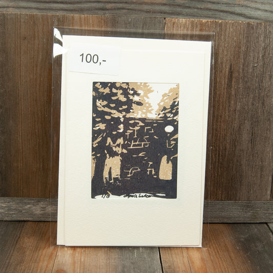 Håndlaget Linotrykk Nes Kirkeruiner - Kort 1/15