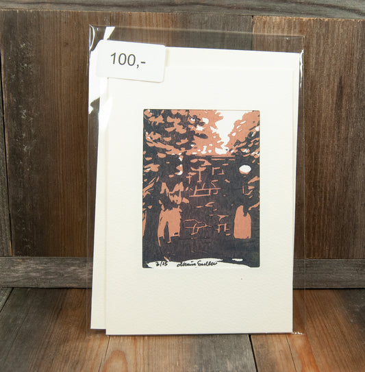 Håndlaget Linotrykk Nes Kirkeruiner - Kort 3/15