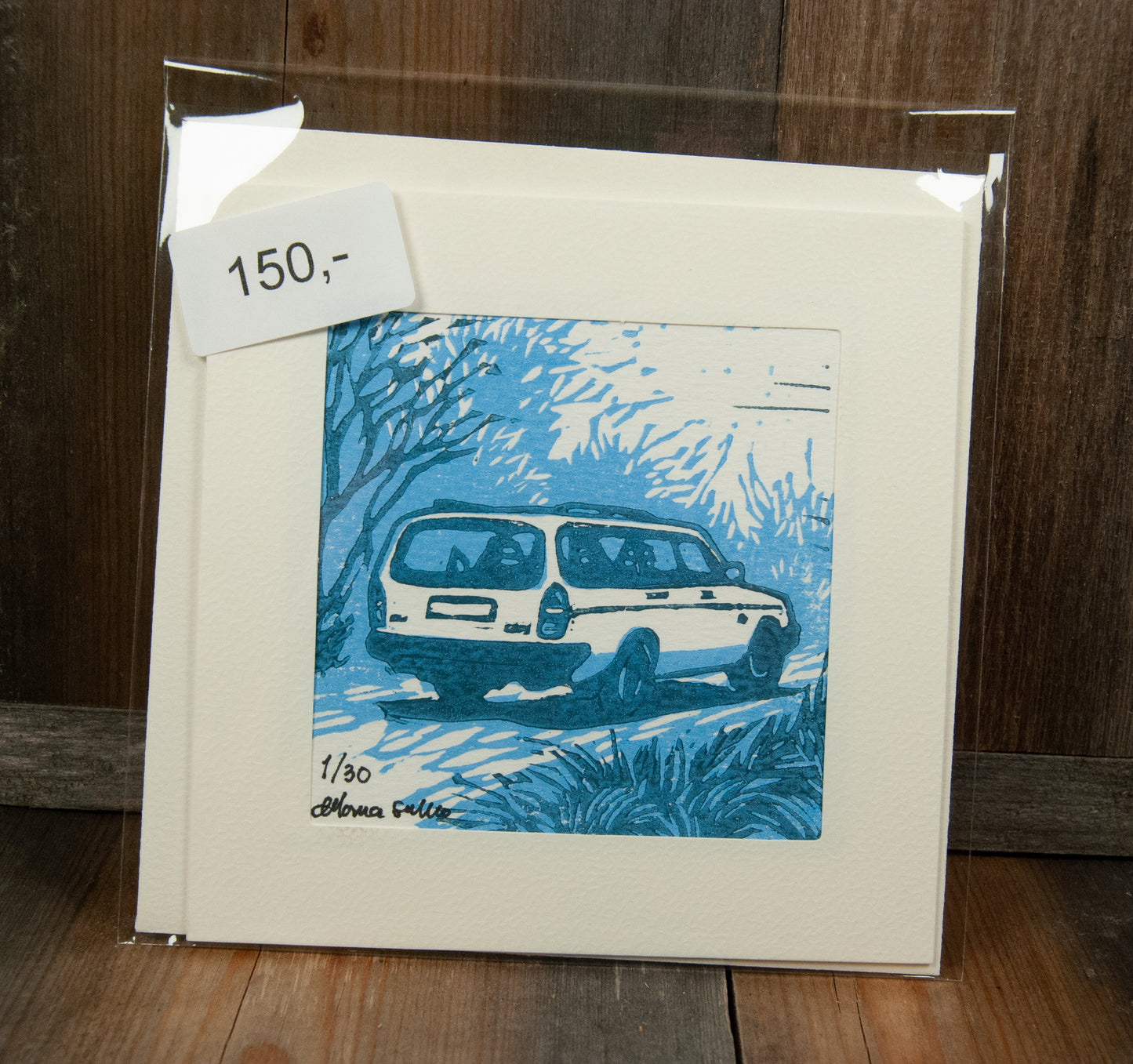 Håndlaget Linotrykk Volvo 240 Stasjonsvogn - Kort 1/30