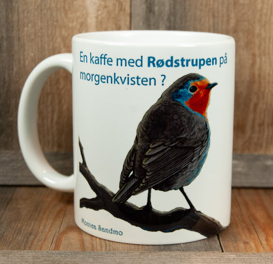 Kunstkopp Rødstrupen - Hvit kopp 325ml