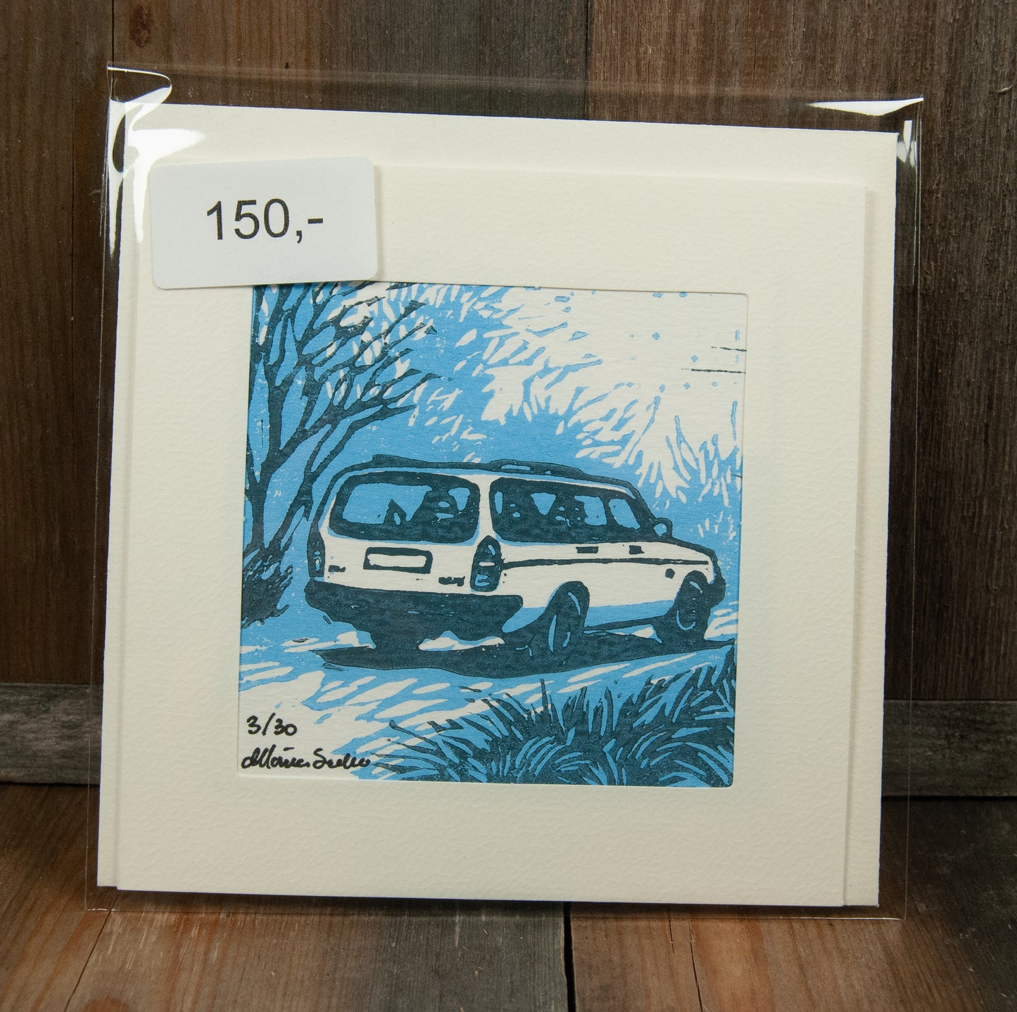 Håndlaget Linotrykk Volvo 240 Stasjonsvogn - Kort 3/30