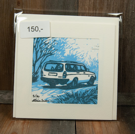 Håndlaget Linotrykk Volvo 240 Stasjonsvogn - Kort 3/30