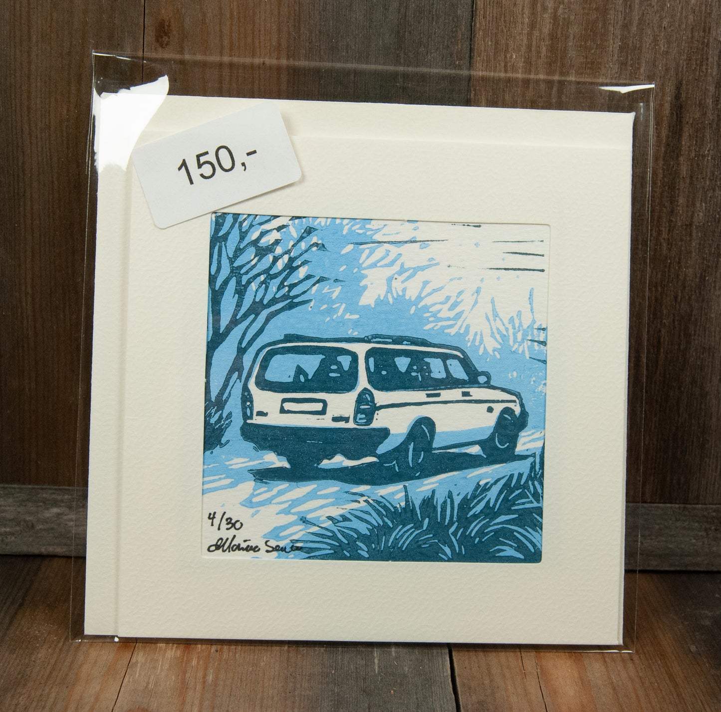 Håndlaget Linotrykk Volvo 240 Stasjonsvogn - Kort 4/30