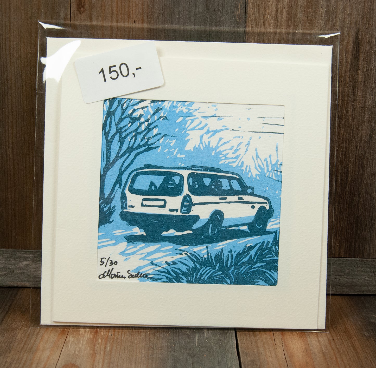 Håndlaget Linotrykk Volvo 240 Stasjonsvogn - Kort 5/30