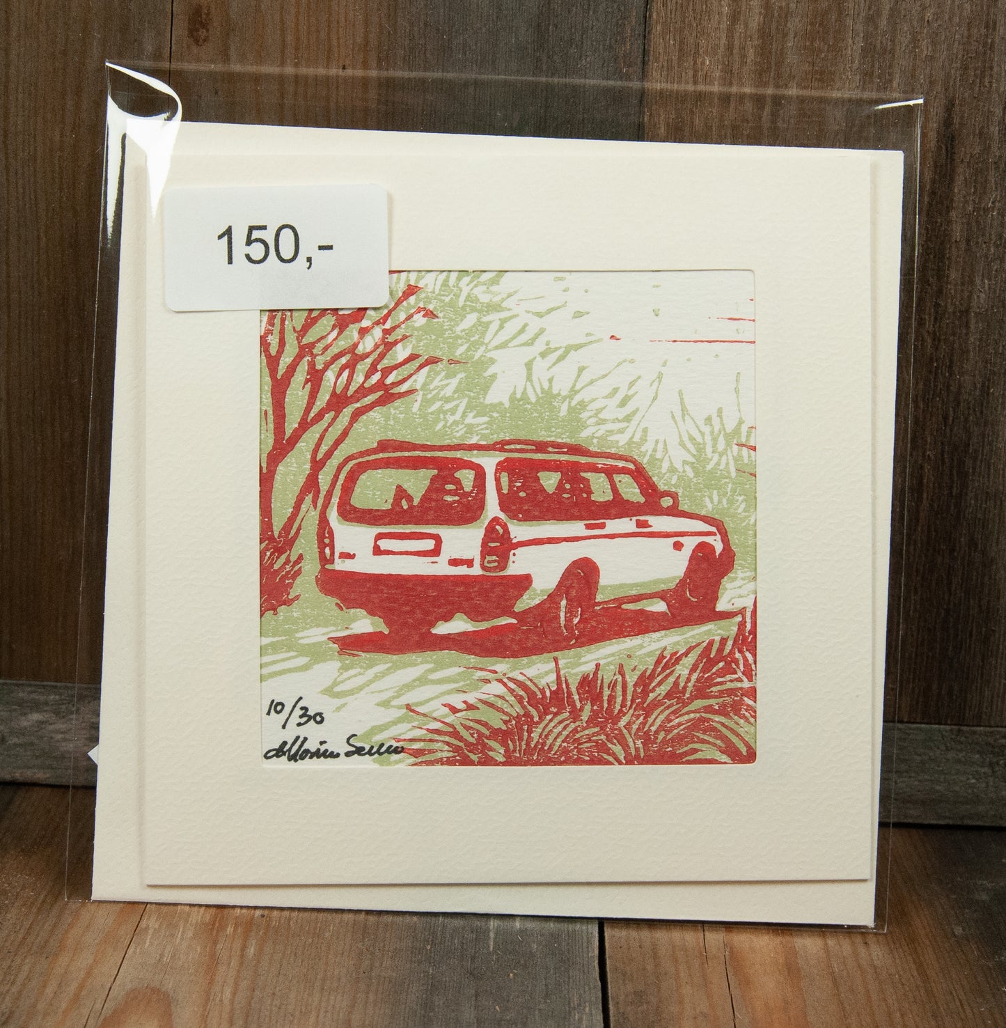 Linotrykk dobbelt kort, Volvo 240 Stasjonsvogn, unikt trykk 10/30