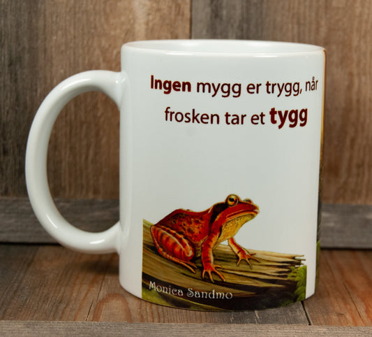 Kunstkopp 'Frosk' - Hvit med frosk og skogsmotiv