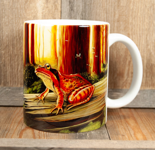 Kunstkopp 'Frosk' - Hvit med frosk og skogsmotiv