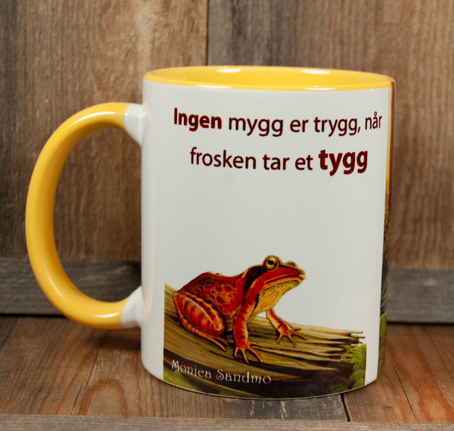 Kunstkopp 'Frosk' - Gul med frosk og skogsmotiv