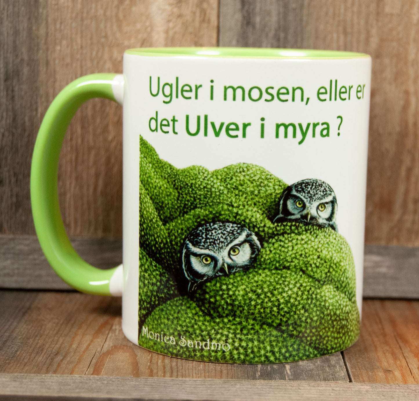 Kunstkopp 'Ugler i mosen' - Grønn med Uglemotiv