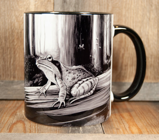 Kunstkopp 'Frosk' - Svart med frosk og skogsmotiv - Svarthvit variant