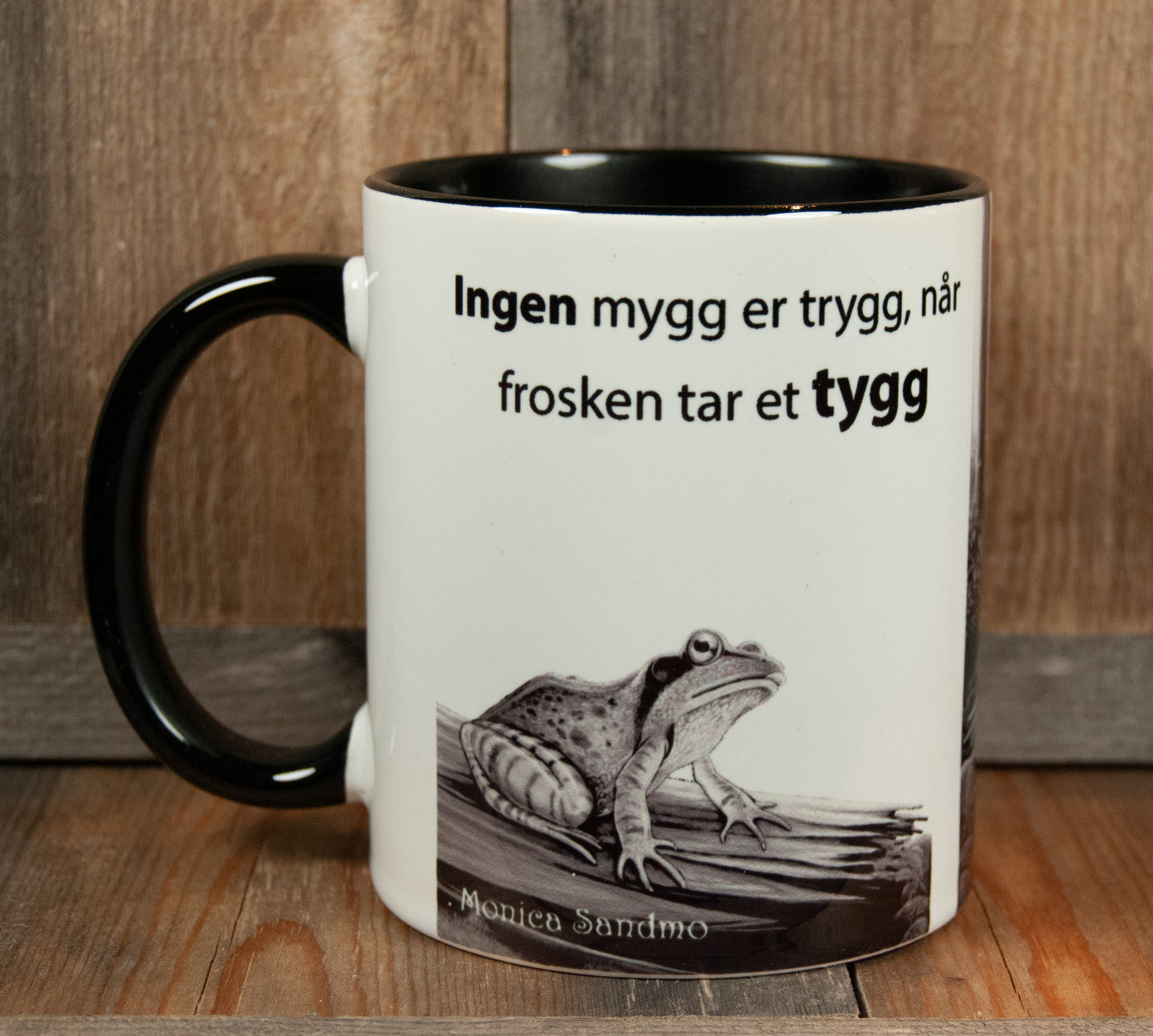 Kunstkopp 'Frosk' - Svart med frosk og skogsmotiv - Svarthvit variant