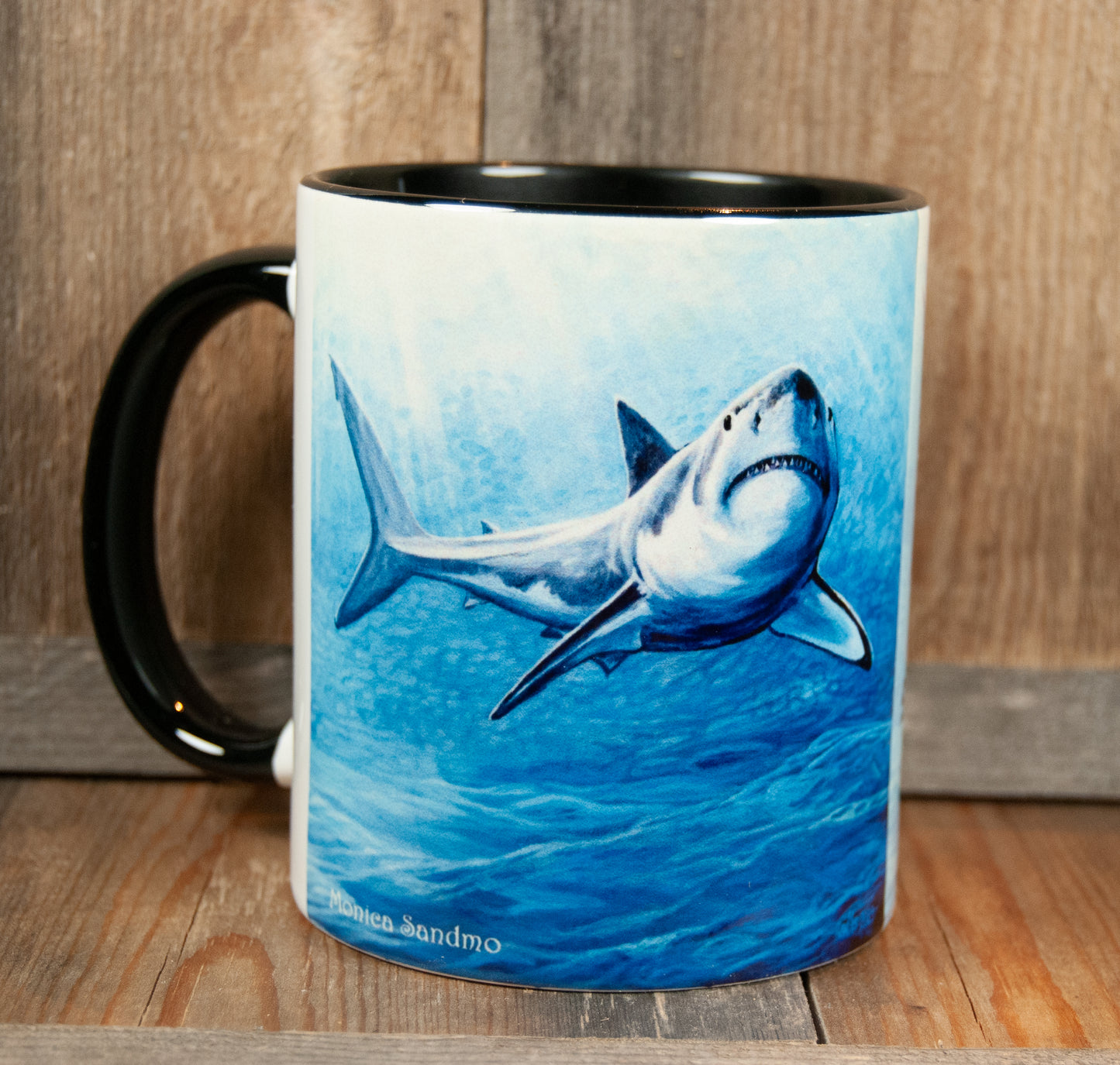 Kopp med kunst - Hvithai (Svart)