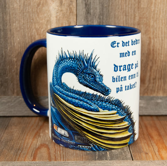 Kunstkopp 'Flat Volvo' - Blå med Dragemotiv