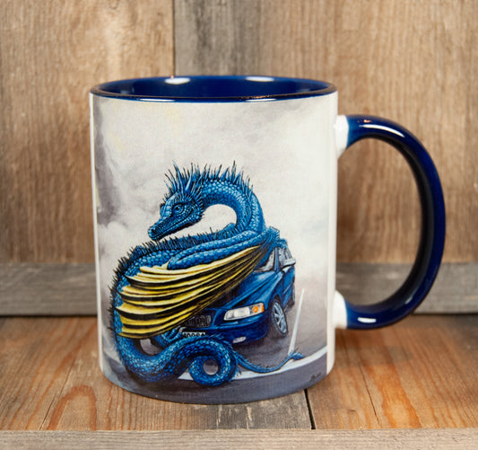 Kunstkopp 'Flat Volvo' - Blå med Dragemotiv