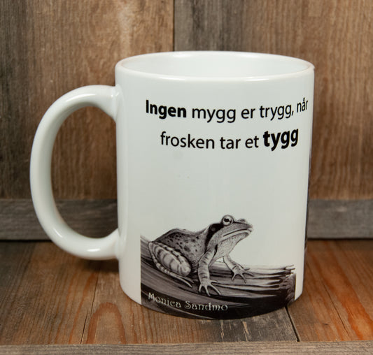 Kunstkopp 'Frosk' - Hvit med frosk og skogsmotiv - Svarthvit variant