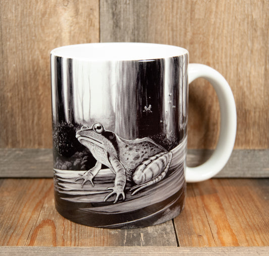Kunstkopp 'Frosk' - Hvit med frosk og skogsmotiv - Svarthvit variant