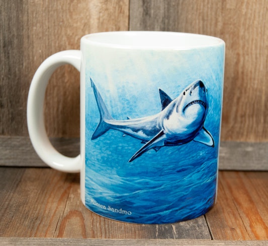 Kunstkopp 'Hai på deg' - Hvit med Hvithaimotiv