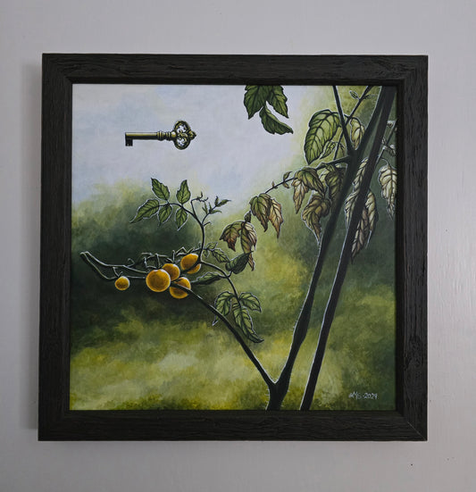 Originalt Akrylmaleri - Tanken bak, Innrammet 45,5 cmx 45.5 cm