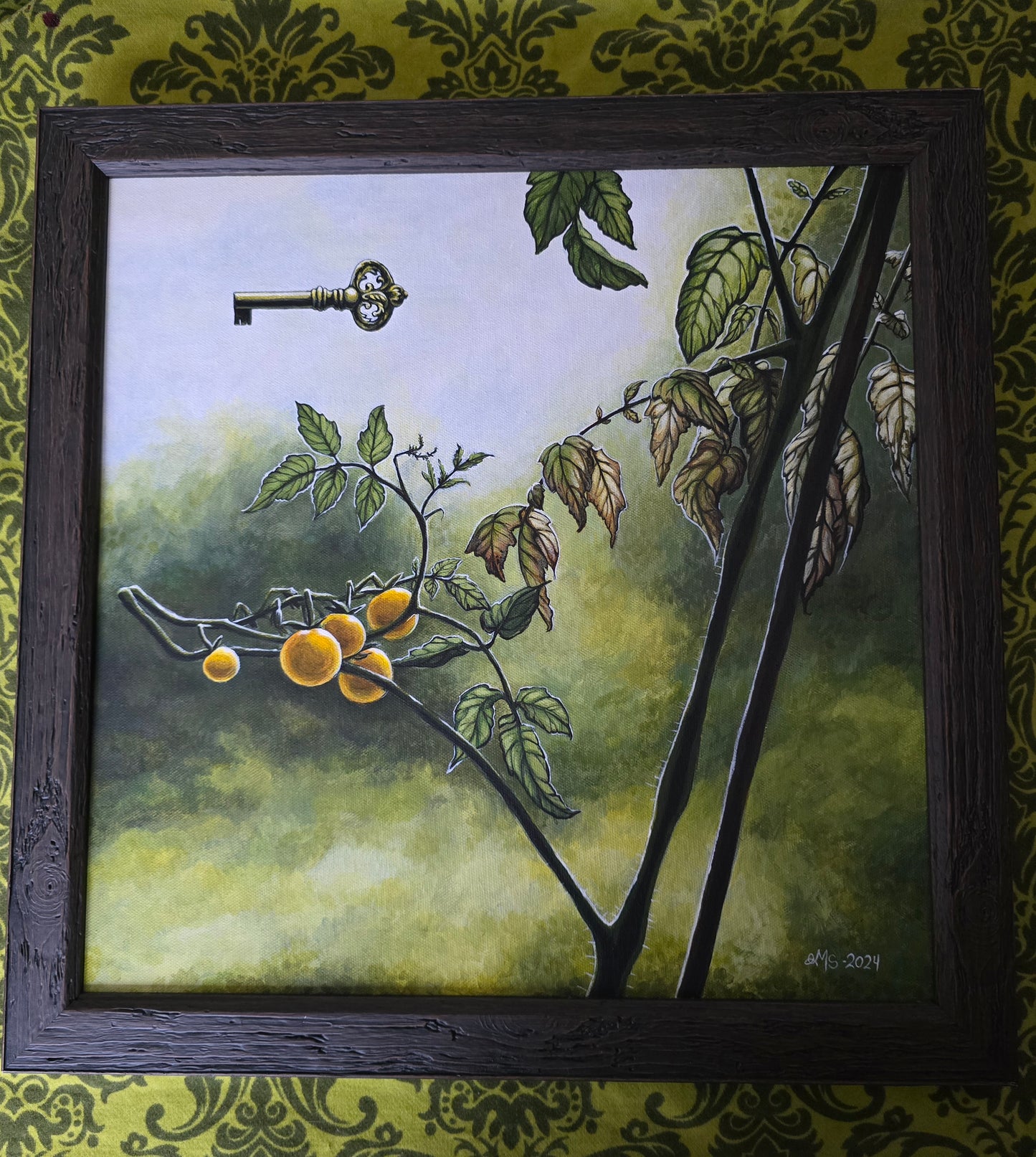 Originalt Akrylmaleri - Tanken bak, Innrammet 45,5 cmx 45.5 cm