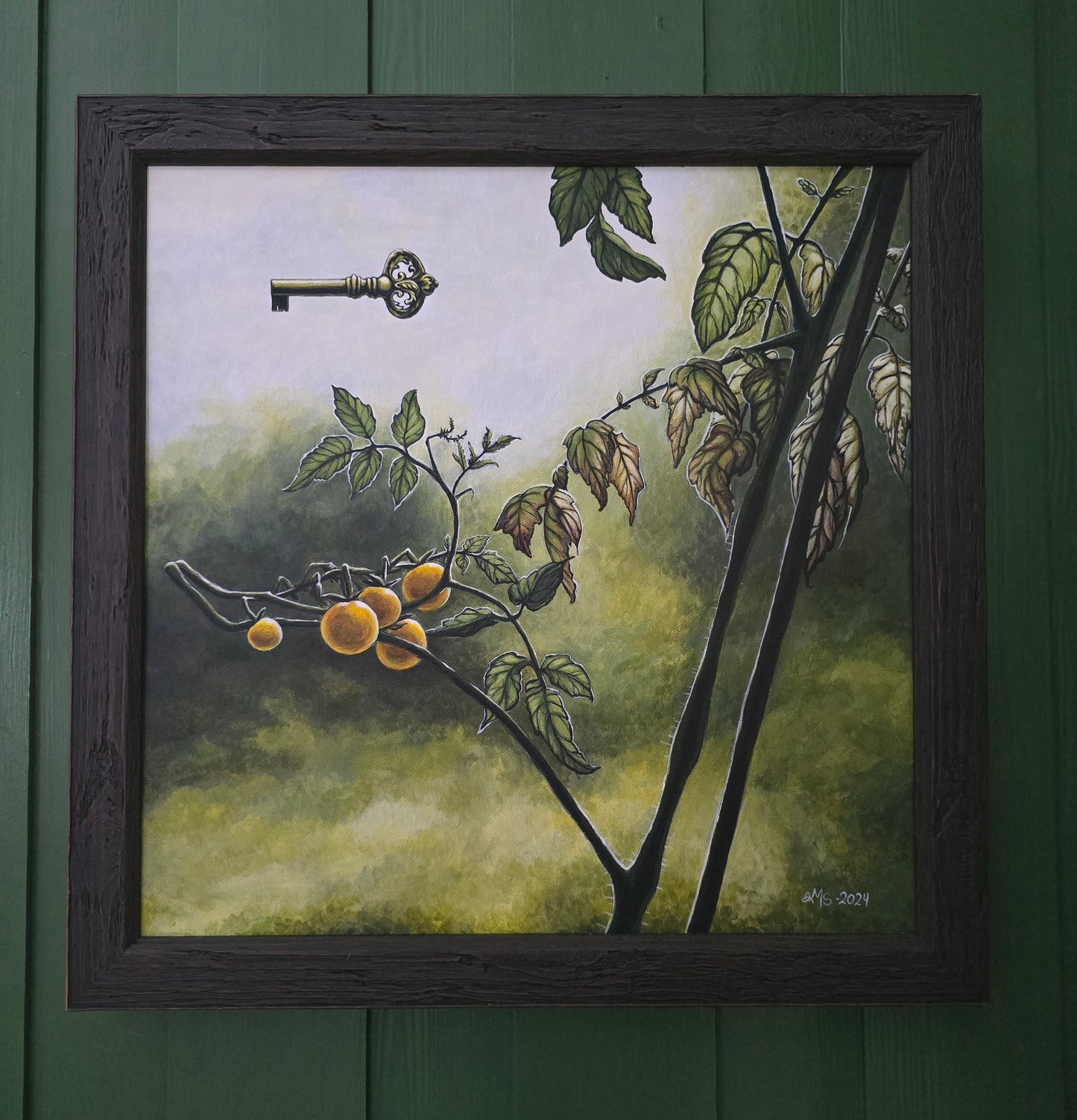 Originalt Akrylmaleri - Tanken bak, Innrammet 45,5 cmx 45.5 cm