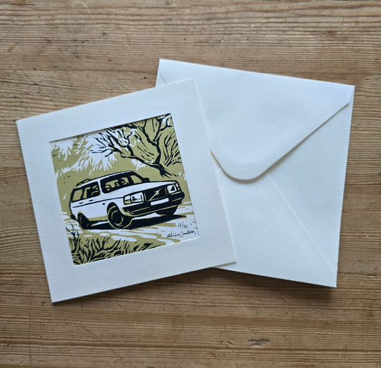 Håndlaget Linotrykk dobbelt kort, Volvo 240 stasjonsvogn, Unikt trykk 17/ 30