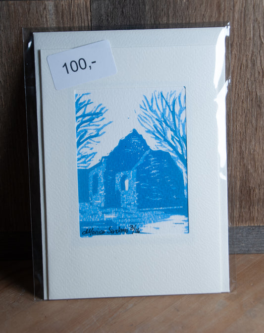 Håndlaget Linotrykk Nes Kirkeruiner - Kort 3/16