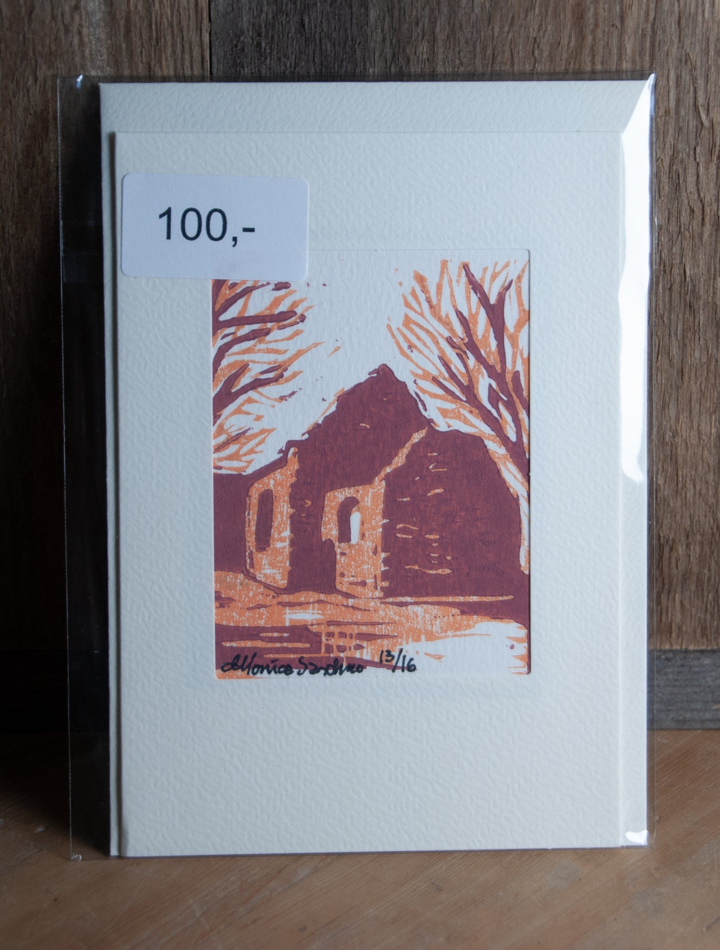 Håndlaget Linotrykk Nes Kirkeruiner - Kort 13/16