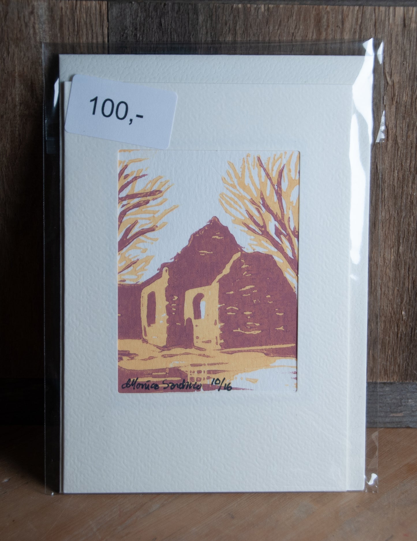 Håndlaget Linotrykk Nes Kirkeruiner - Kort 10/16